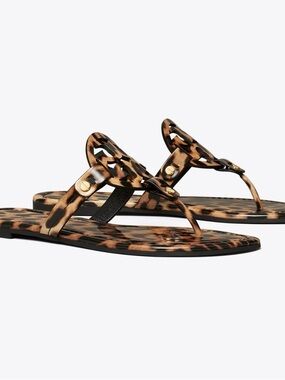 Tory Burch Miller Leopard Print Pantent Leather Sandals - Brown/Black